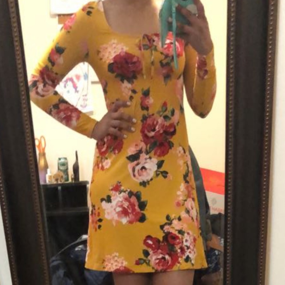 Yellow floral print dress